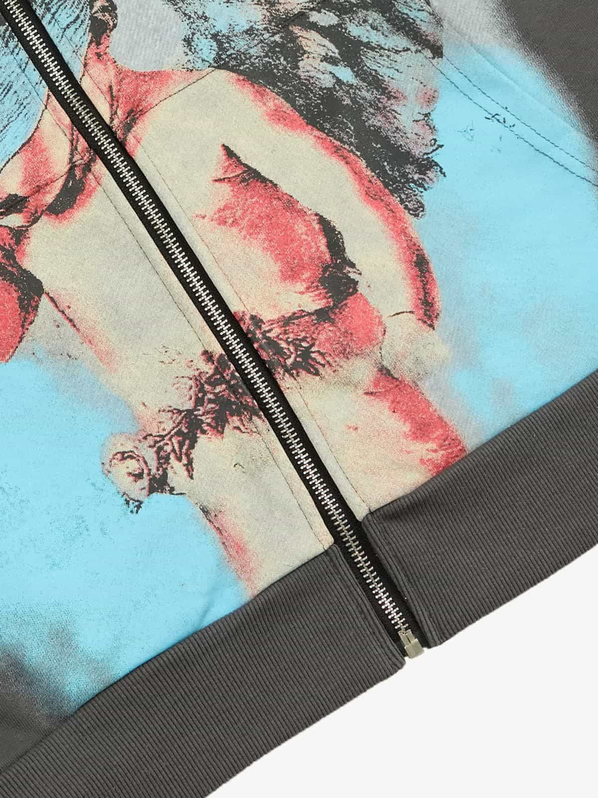 Vintage Blindfolded Angel Rhinestone Zip-Up Hoodie