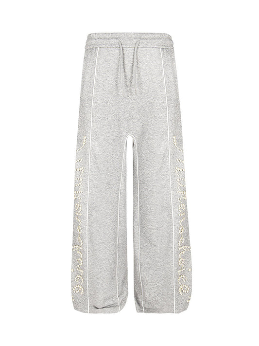 Retro Pearl Design Casual Straight Pants