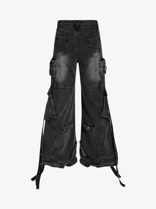 Oversized Vintage Cargo Pants with Multiple Pockets and Adjustable Straps