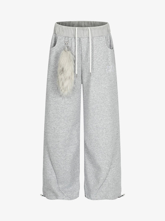 Stylish Wide-Leg Lounge Pants with Faux Fur Pom-Pom Detail