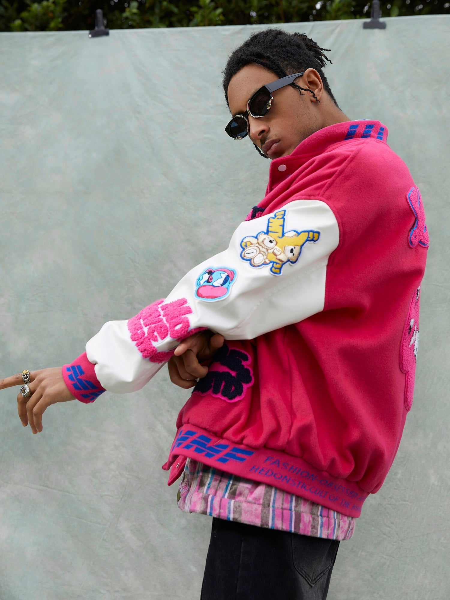Thesupermade Pink Terry Patch Embroidered Hip Hop Baseball Jersey - 1965