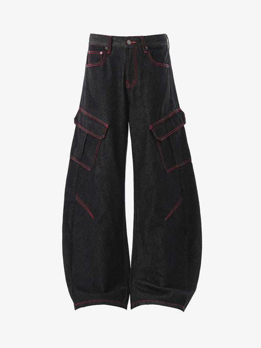 High-Waisted Wide-Leg Cargo Pants with Unique Pocket Design