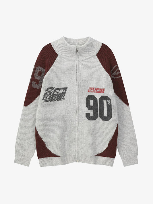 Stylish Contrast Panel Zip-Up Sweater for Casual and Sporty Looks