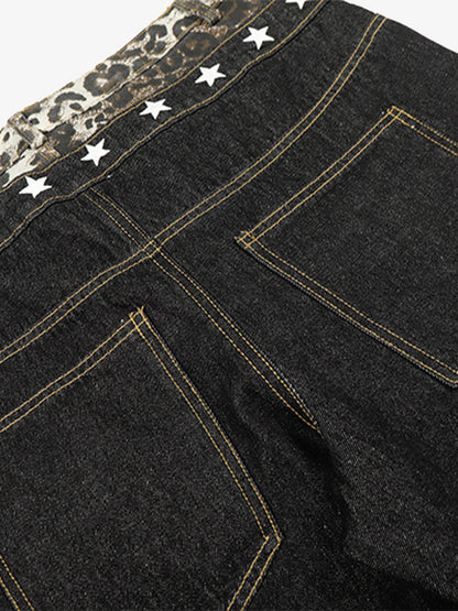 Stylish Wide-Leg Jeans with Unique Star Waistband Design for Men and Women