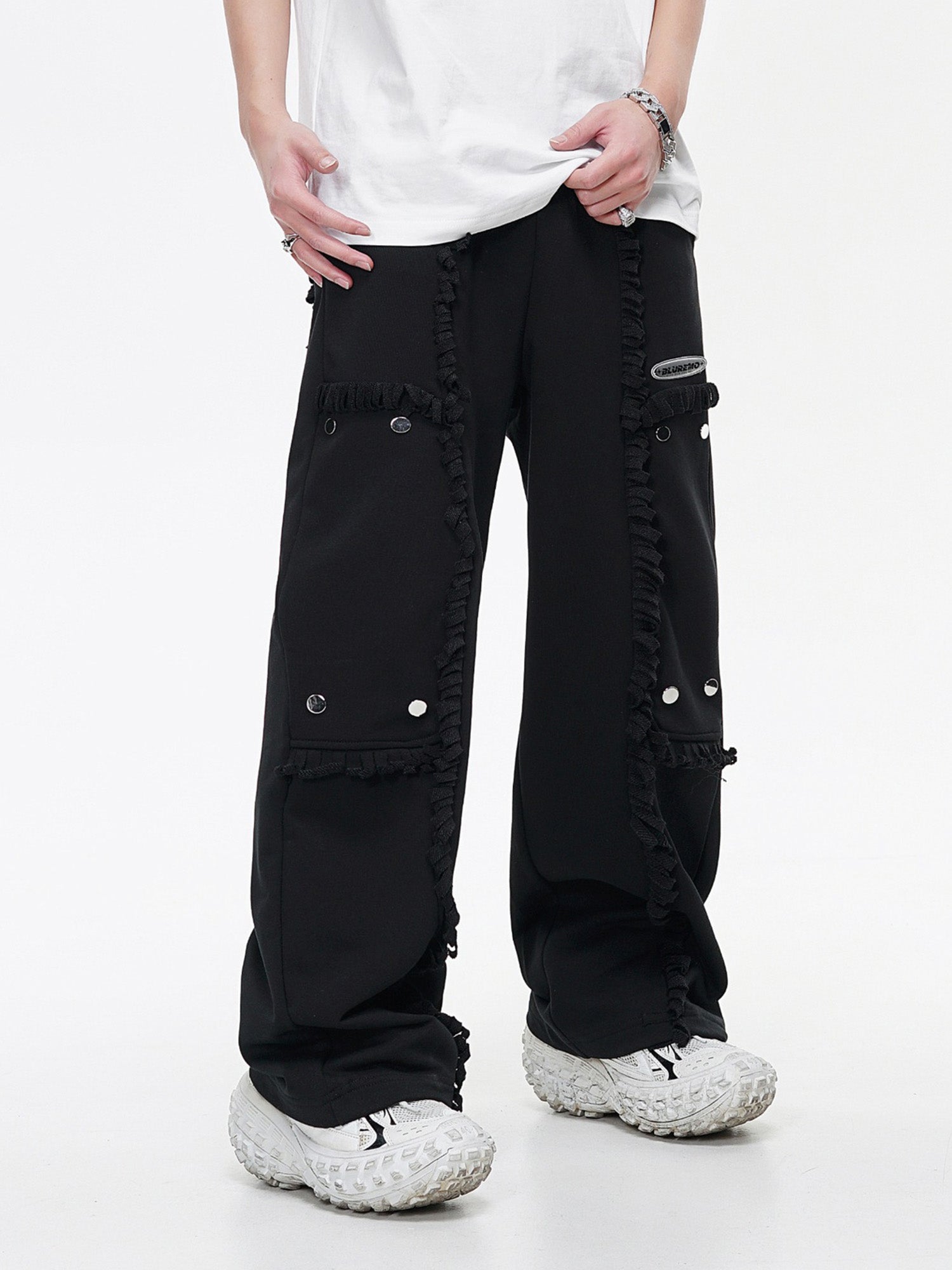 Thesupermade High Street Ripped Seams And Cut-out Ripped Casual Pants