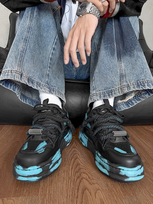 Trendy High-Top Sneakers with Unique Splash Design for Casual Wear