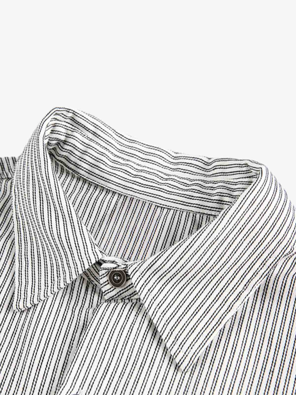 Striped Button-Up Shirt with Graphic Pocket Design