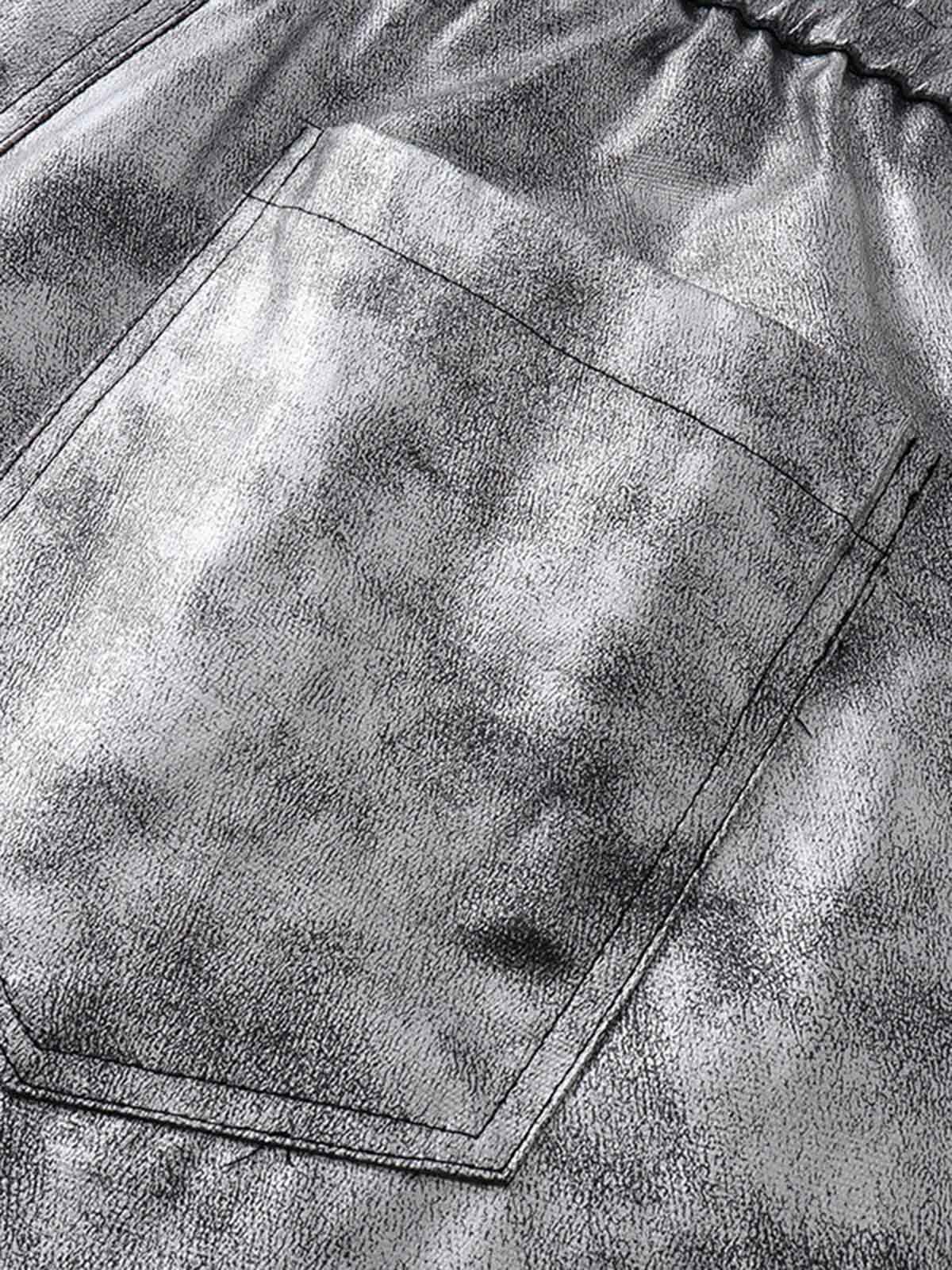 Retro Silver Loose Metallic Straight Pants