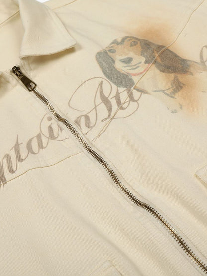 Distressed Graphic Jacket with Unique Dog Illustrations