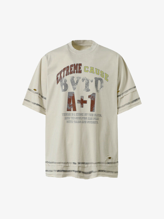 Graffiti Raw Edge Patchwork T-shirt