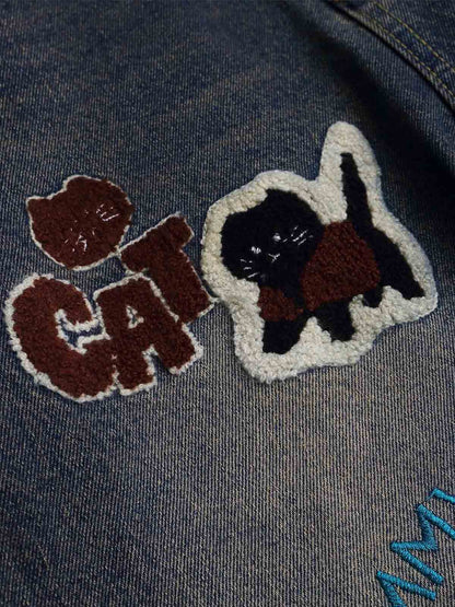 Unique Embroidered Wide-Leg Jeans with Quirky Patches for Fashion Lovers