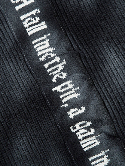Ribbed Knit Dirty Dyed Embroidery Cross Sweater