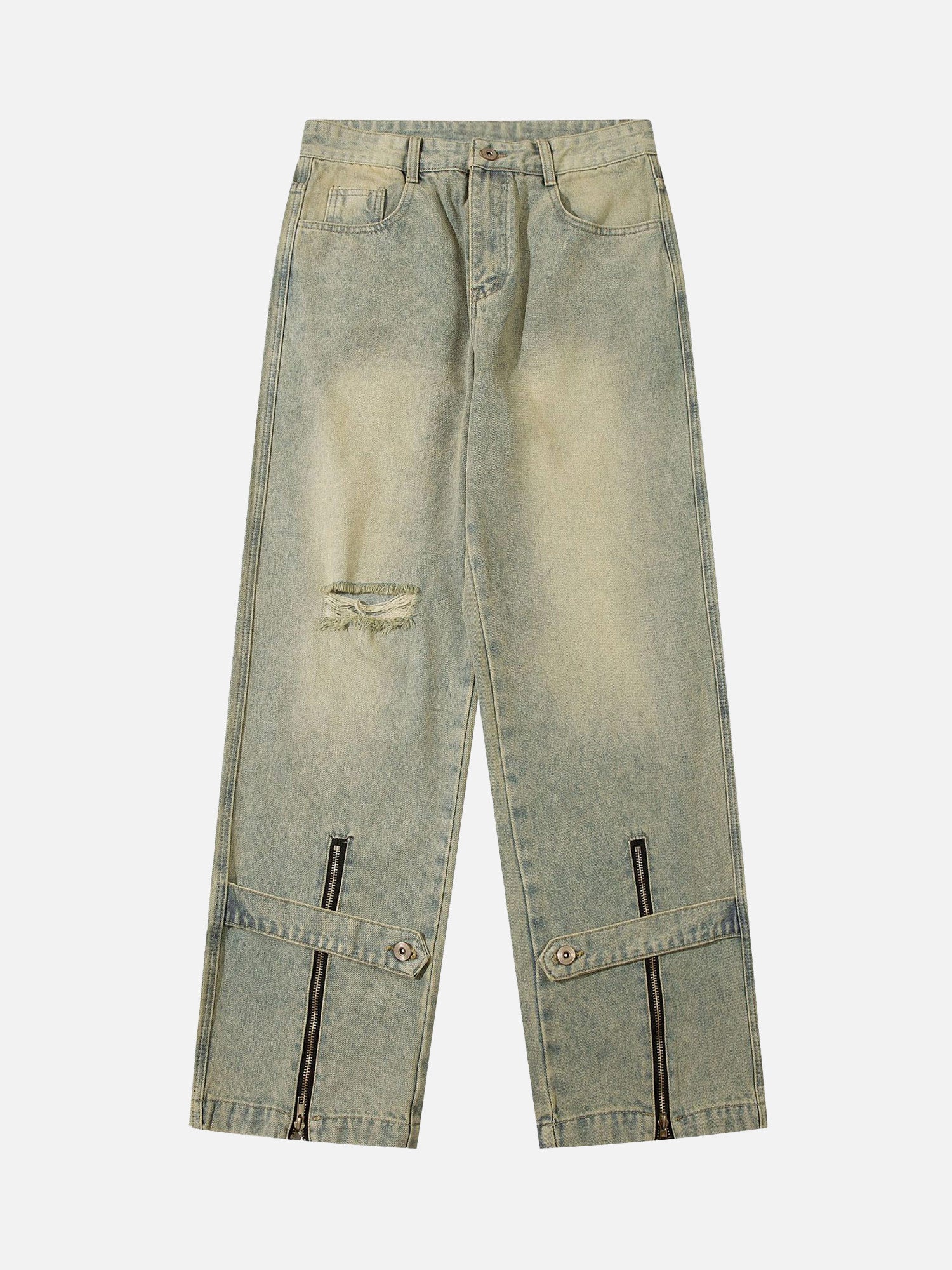Thesupermade American Street Trend Zipper Design Washed Jeans