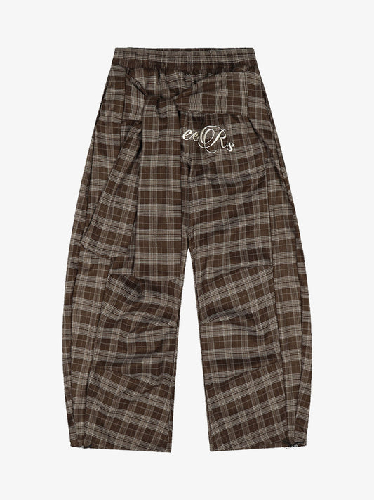 Plaid Wide-Leg Pants With Embroidered Logo for Casual Style
