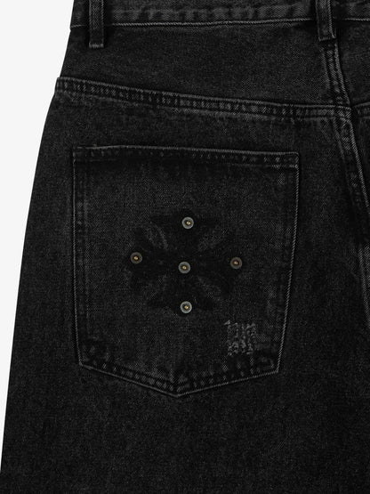 Vintage Washed Distressed Metal Ring Baggy Jeans