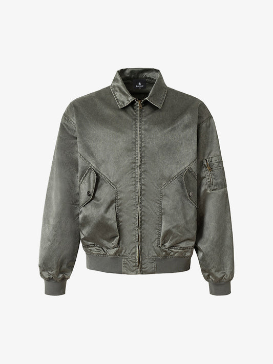 Classic Bomber Jacket with Plaid Collar Detail for Men