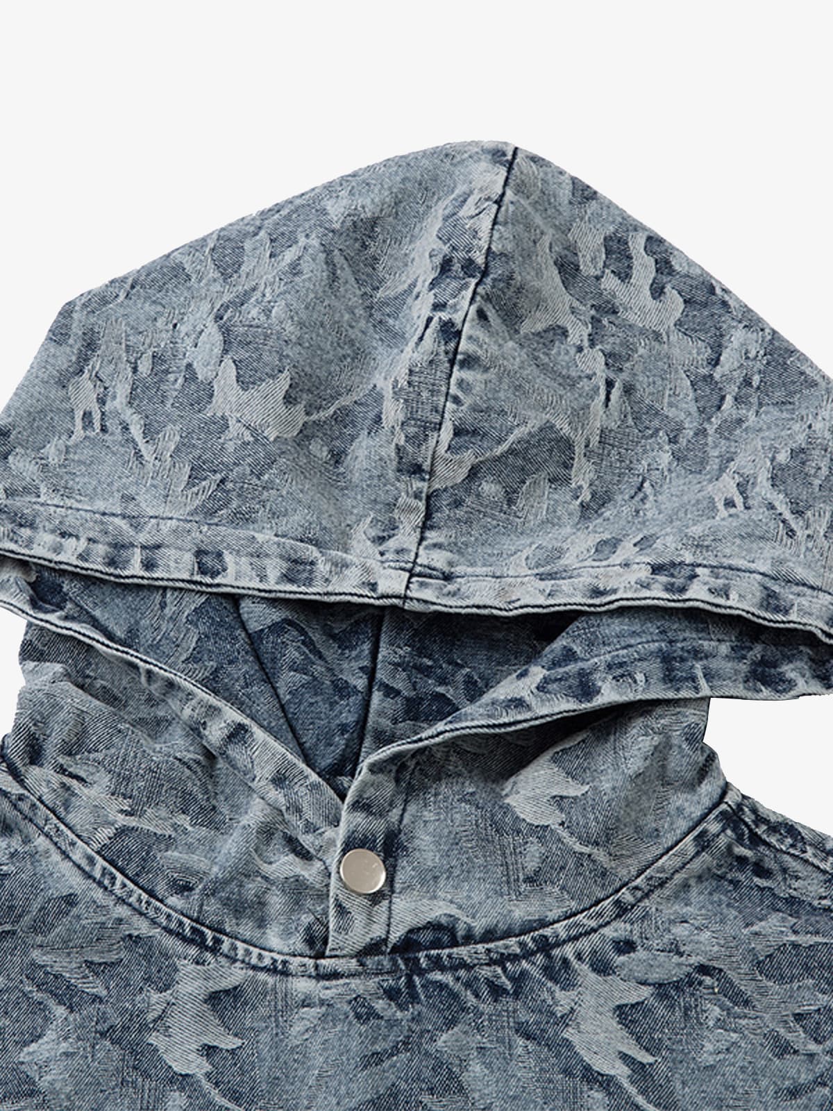 Camouflage Print Denim Hoodie with Front Pocket - Perfect for Casual and Streetwear Styles
