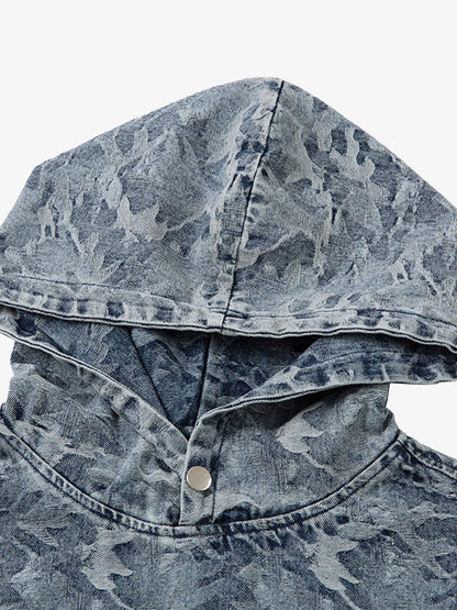 Camouflage Print Denim Hoodie with Front Pocket - Perfect for Casual and Streetwear Styles