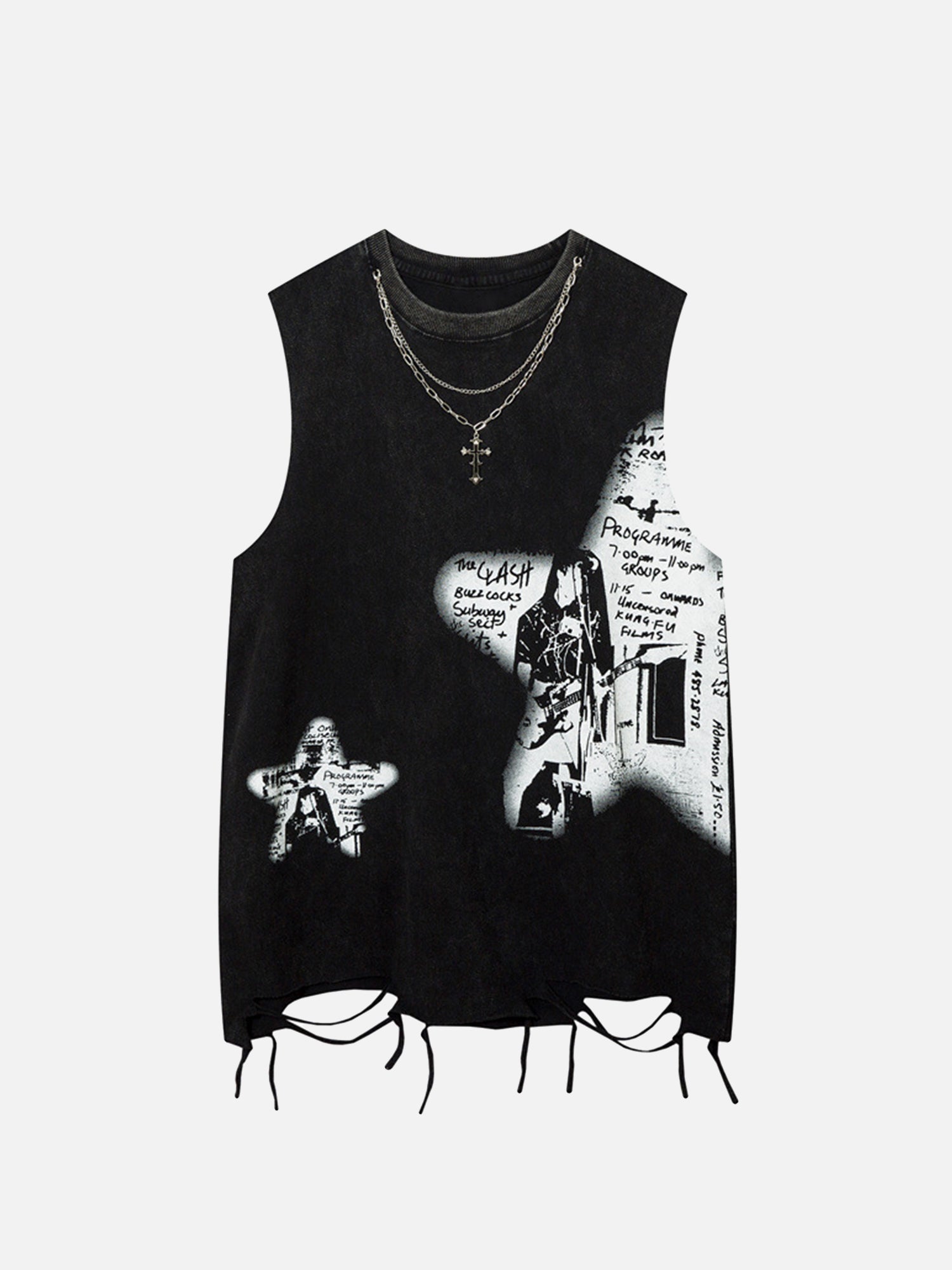 Thesupermade Vintage Necklace Star Print Sleeveless Hip-hop Tank Top