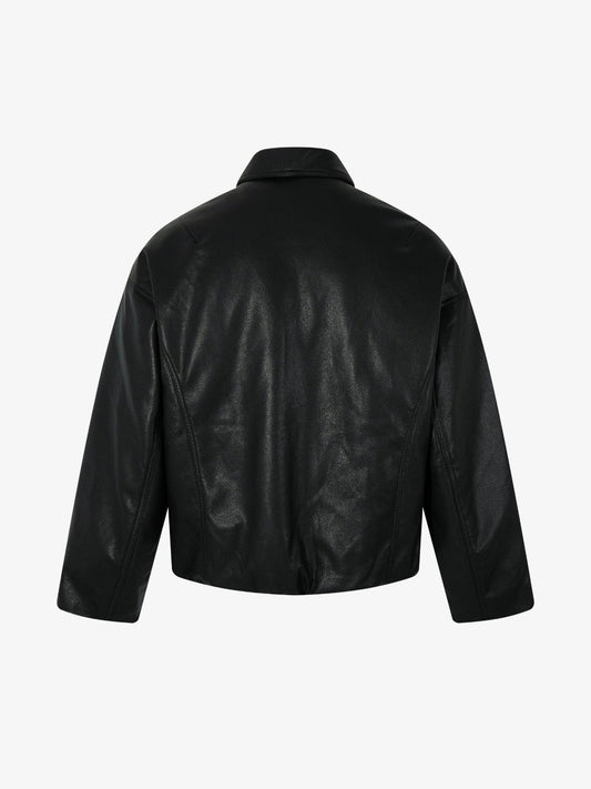 Stylish Black Leather Jacket with Zipper Detail for Modern Fashionistas
