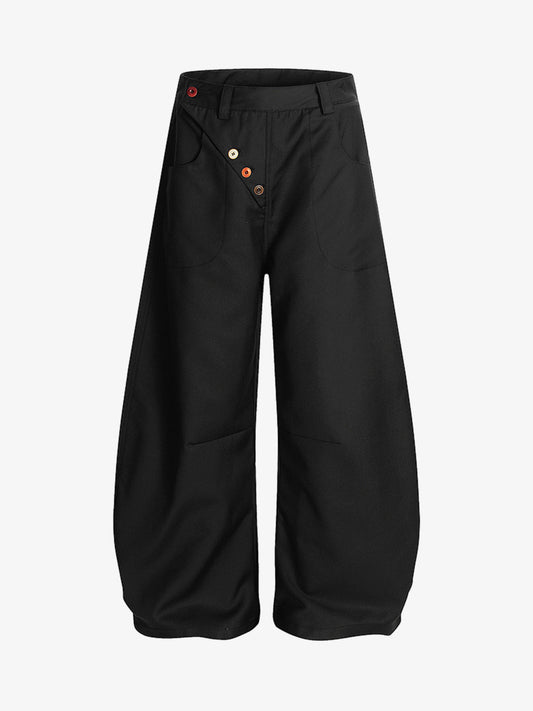 Adjustable Side Buttons Barrel Pants