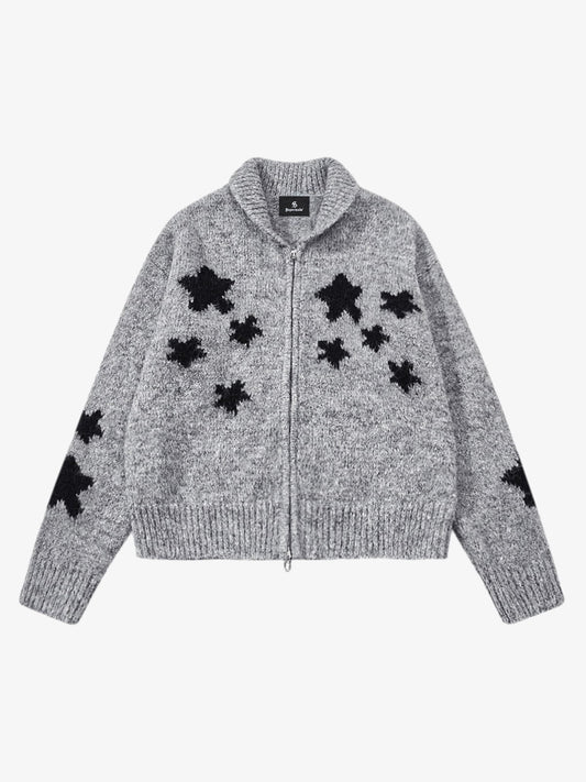 Stylish Star Pattern Zip-Up Knit Cardigan for Women