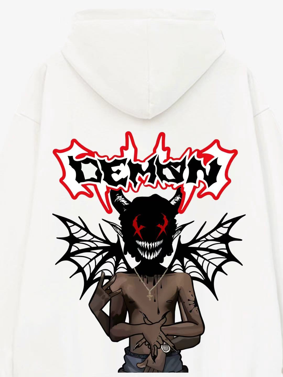Demon Graphic Design White Hoodie