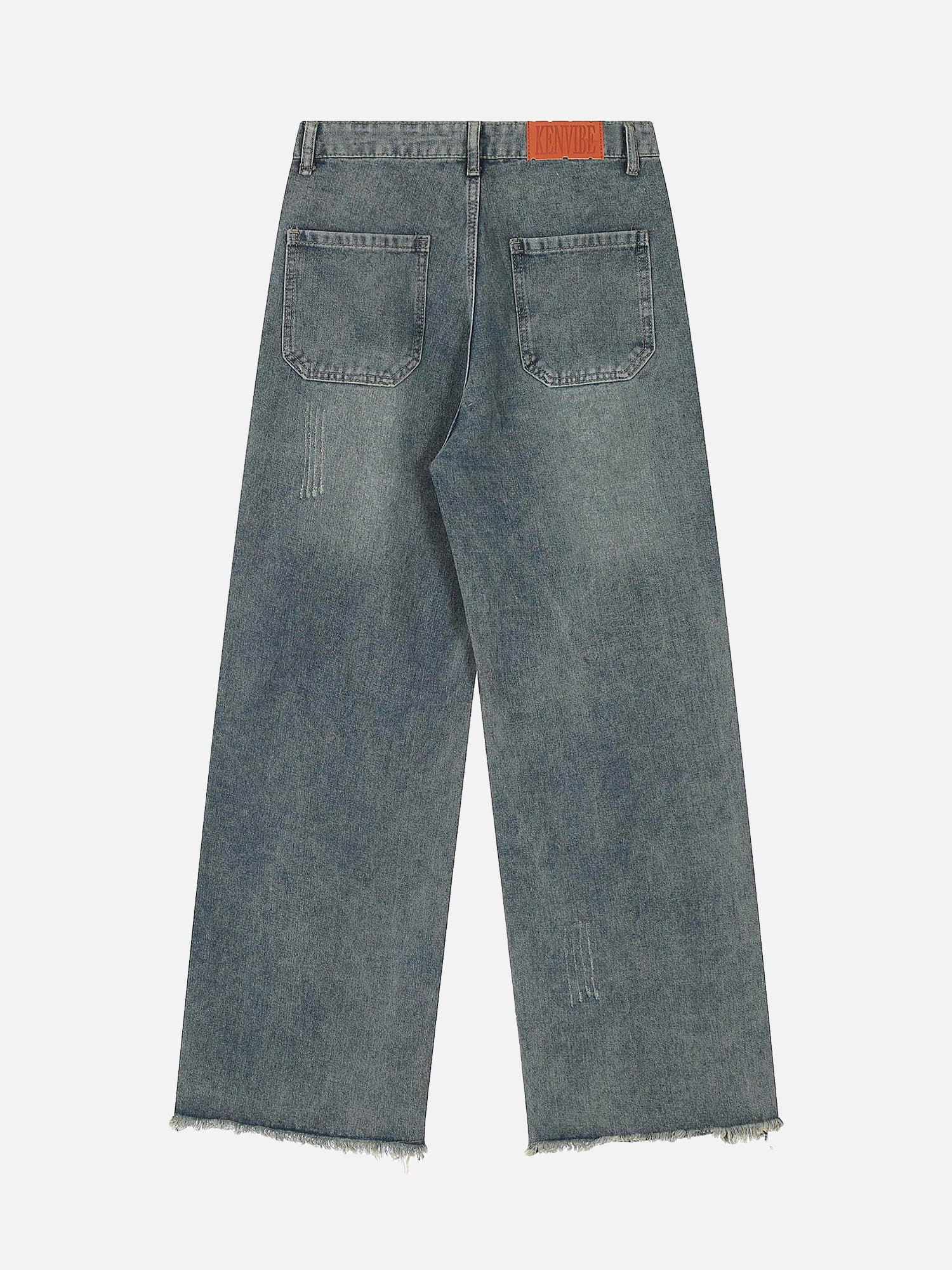 Street Star Print Distressed Shaggy Jeans