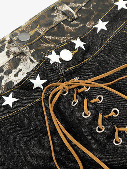 Stylish Wide-Leg Jeans with Unique Star Waistband Design for Men and Women