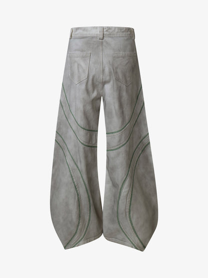 Stylish Wide-Leg Trousers with Unique Embroidered Design for Women