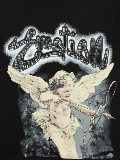 Retro Cupid Rhinestone Graphic T-Shirt