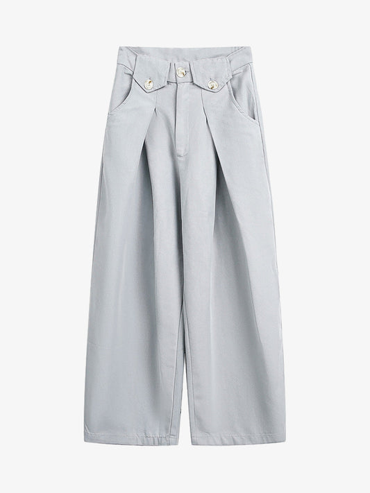Stylish High-Waisted Wide Leg Trousers with Button Detail for Women
