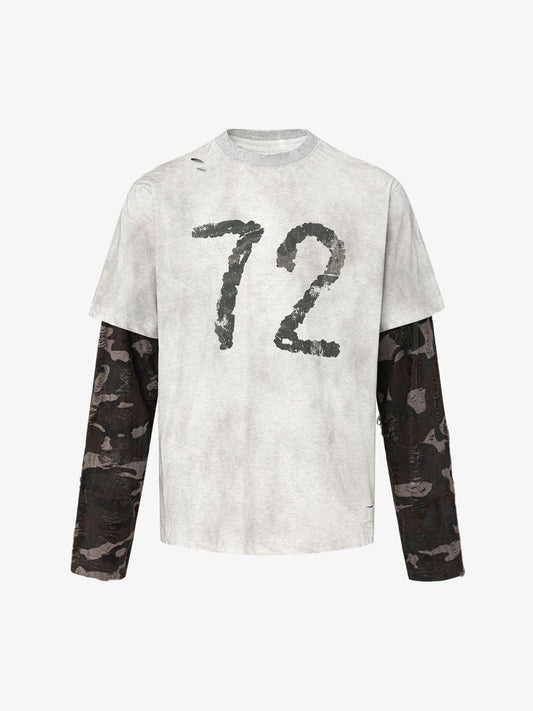 Camouflage Faux Two-piece Jersey Long Sleeve T-shirt - 2380
