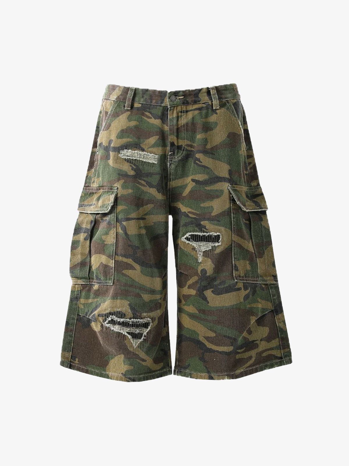 Retro Ripped Camouflage Cropped Jorts - 2387