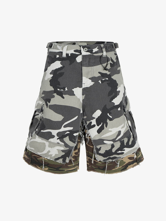 Retro Faux Two-Piece Whisker Camouflage Jorts - 2386