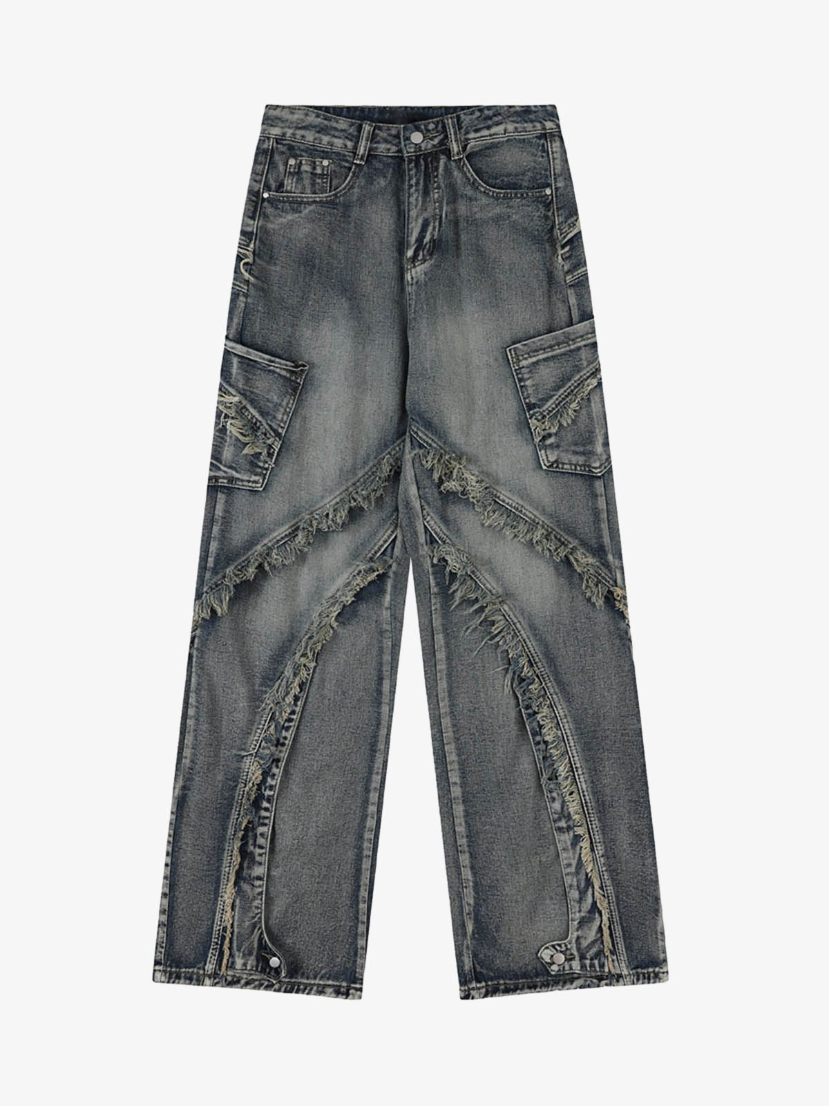 Washed Side Pocket Raw Edge Baggy Jeans | Thesupermade®