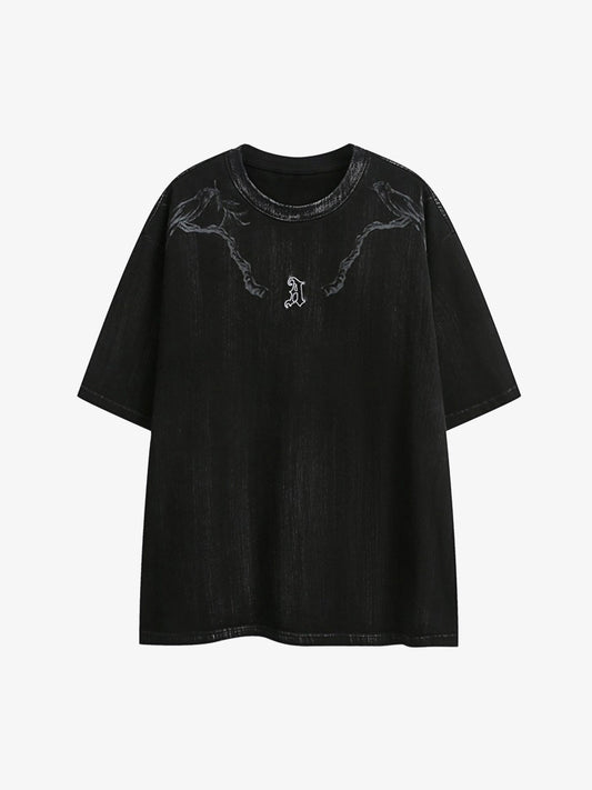 Distressed Embroidered Letter T-Shirt