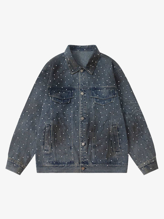 Thesupermade Hip-hop Beaded Washed Denim Jacket - 2264
