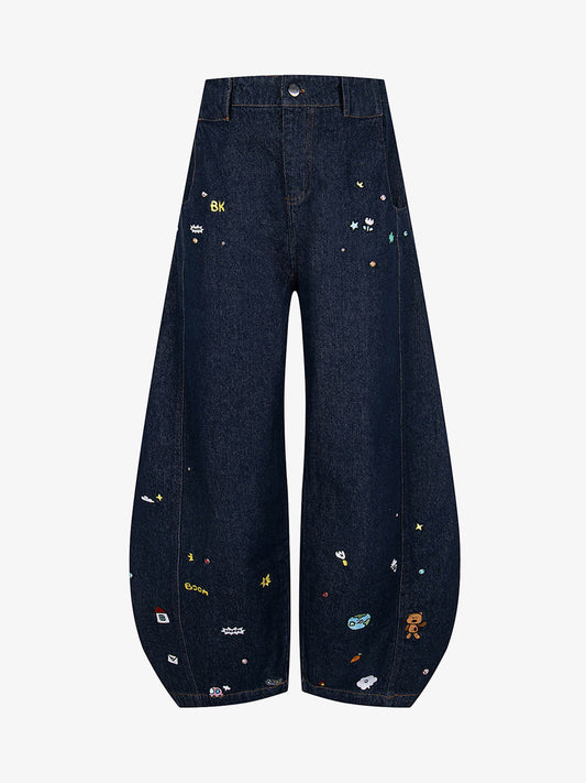 Fun Embroidered Barrel Jeans
