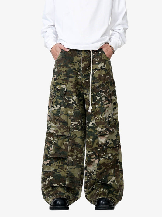 Camouflage Drawstring Cargo Pants - 2315