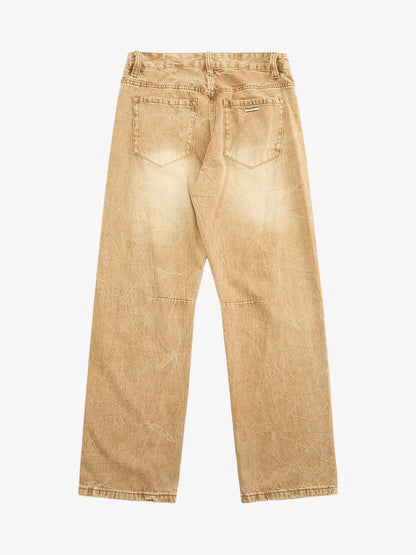 Vintage Washed Distressed Straight Jeans