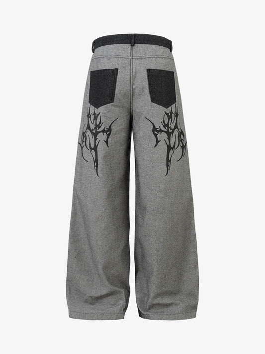 Tribal Flame Print Baggy Jeans