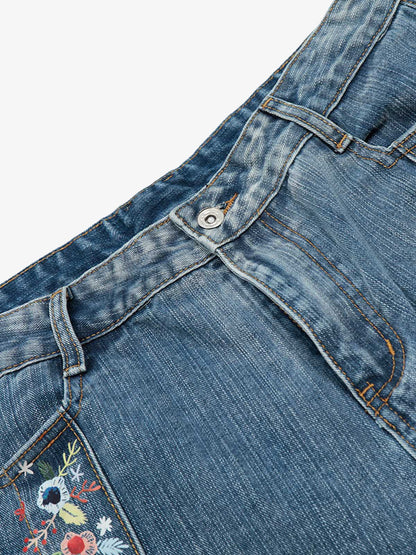 Embroidered Floral Culottes Denim Jorts