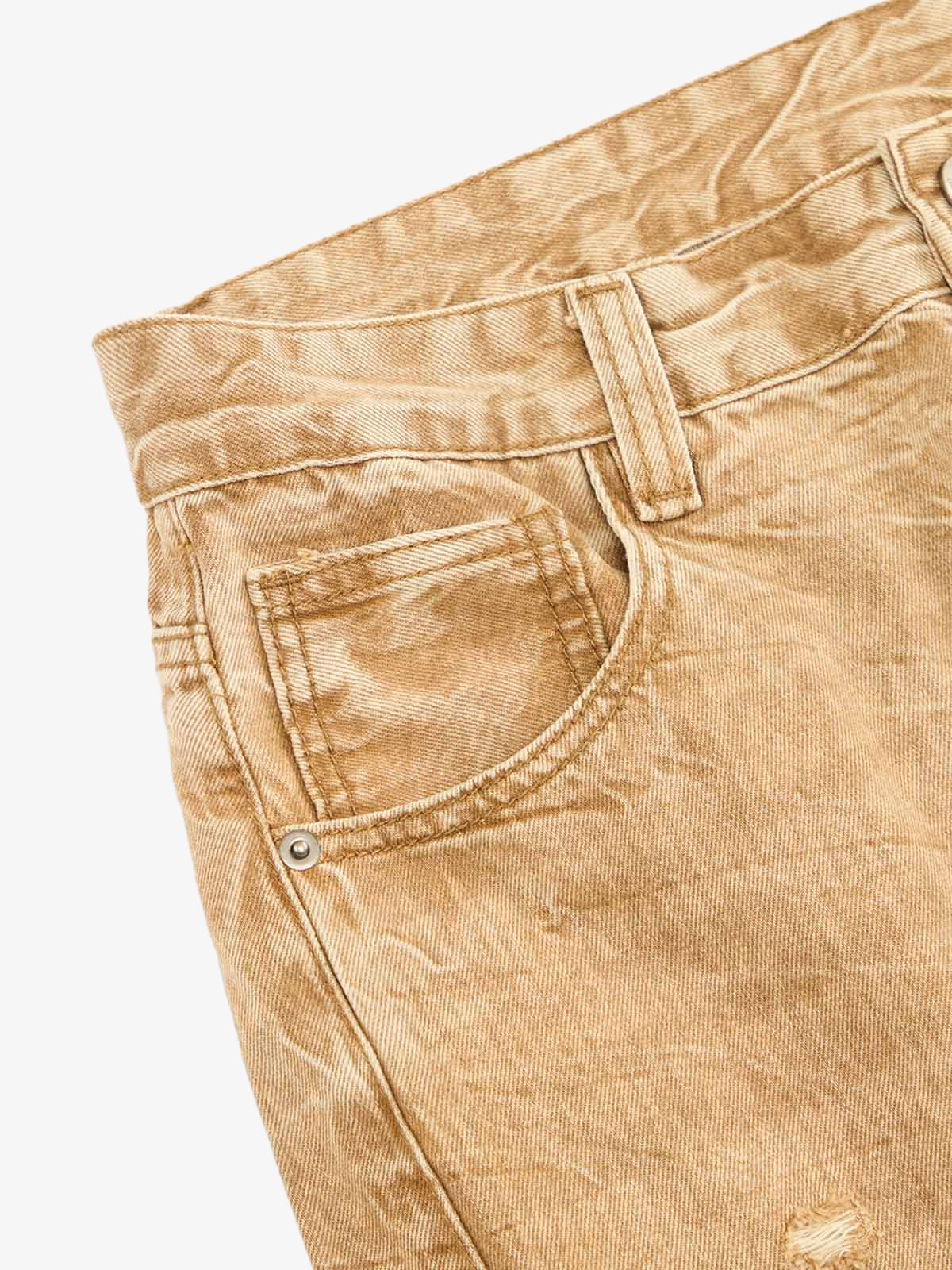 Vintage Washed Distressed Straight Jeans