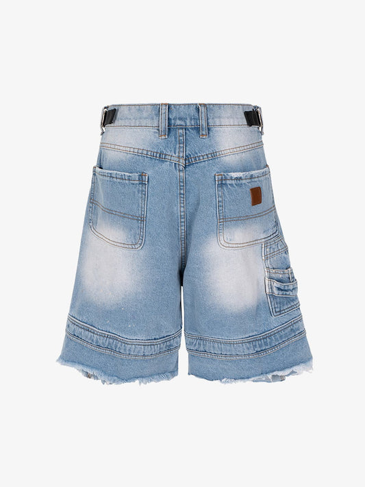 Ripped Washed Tassel Cargo Denim Shorts