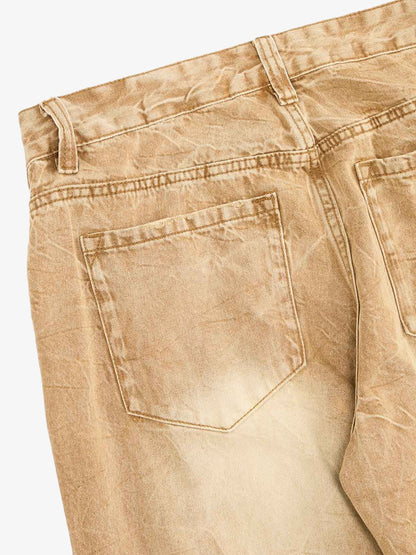 Vintage Washed Distressed Straight Jeans