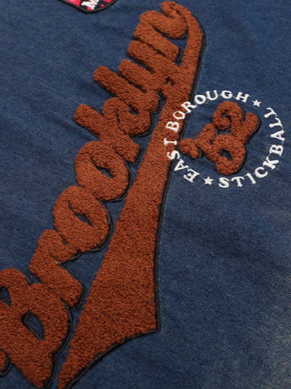 Vintage Distressed Washed Gradient Denim T-shirt