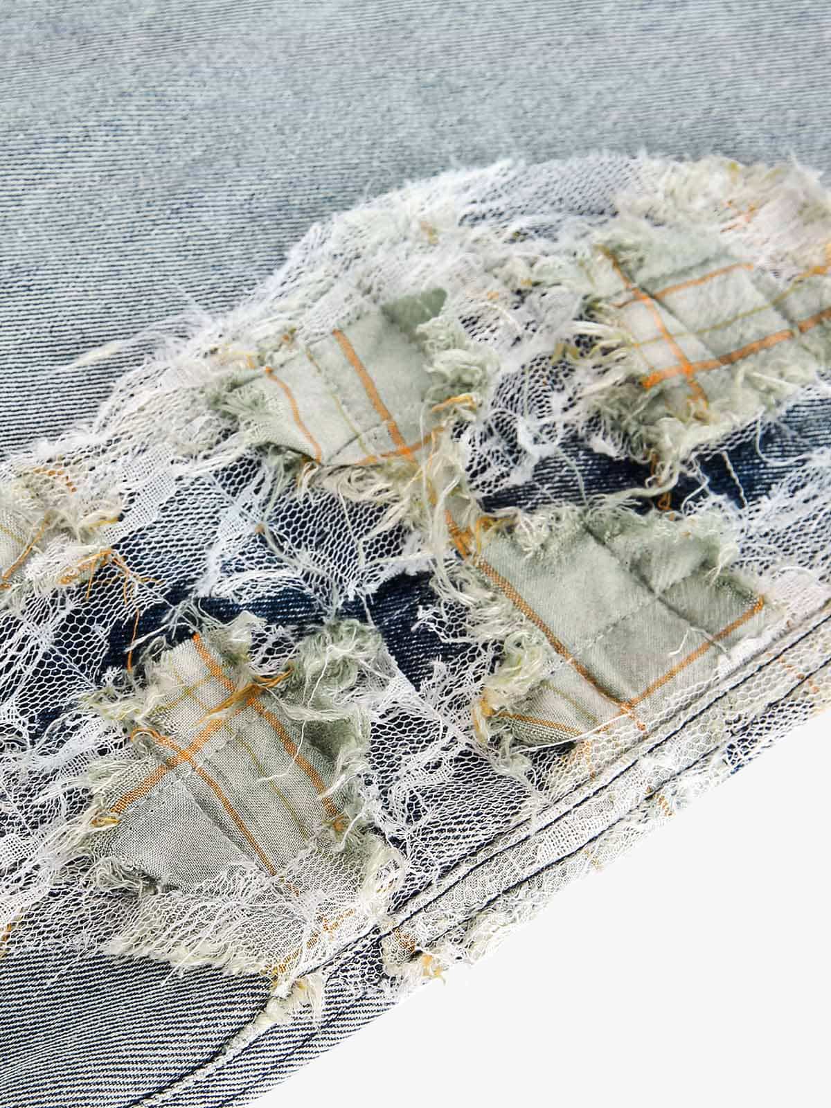 Ripped Lace Patchwork Straight Jeans