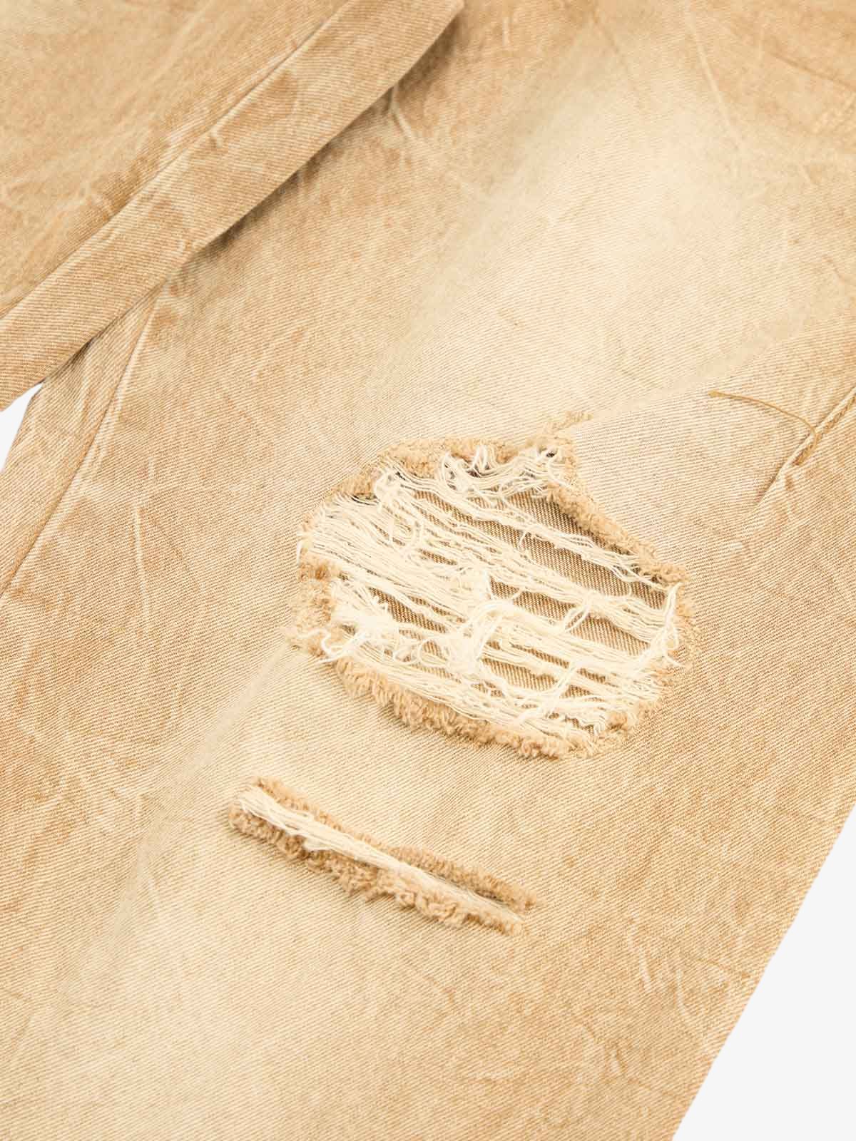 Vintage Washed Distressed Straight Jeans