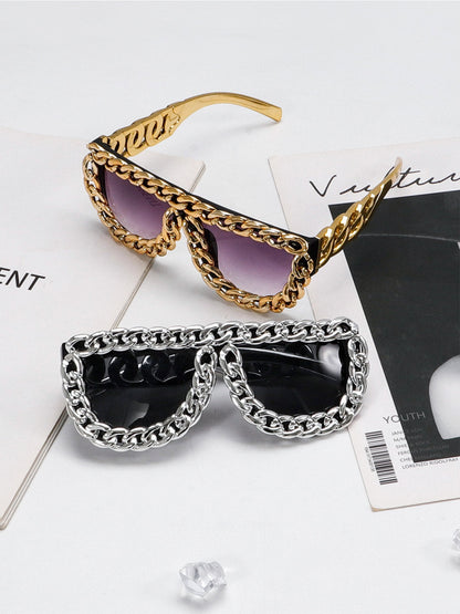 Street Square Frame Chain Sunglasses